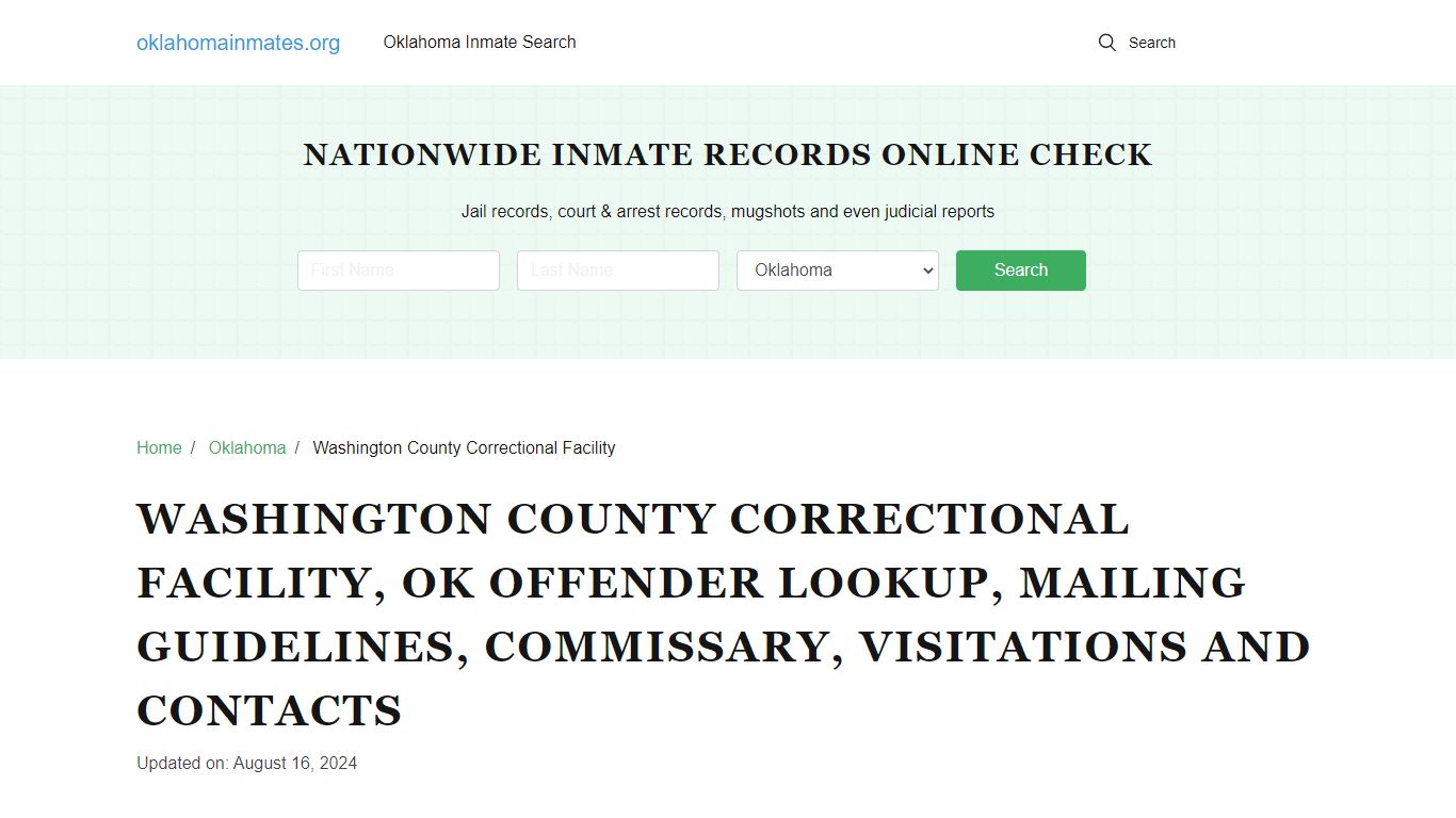 Washington County Correctional Facility, OK: Inmate Search Options ...