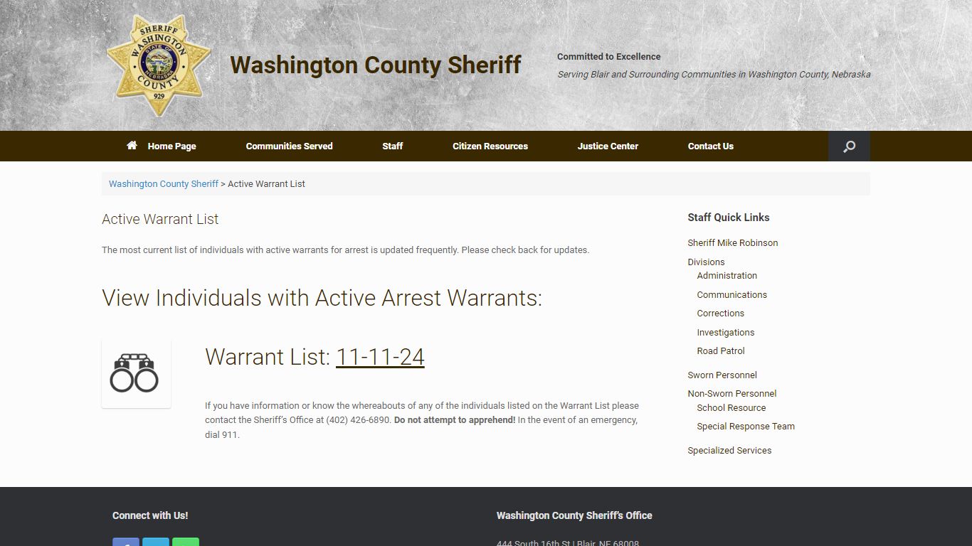 Active Warrant List - Washington County Sheriff